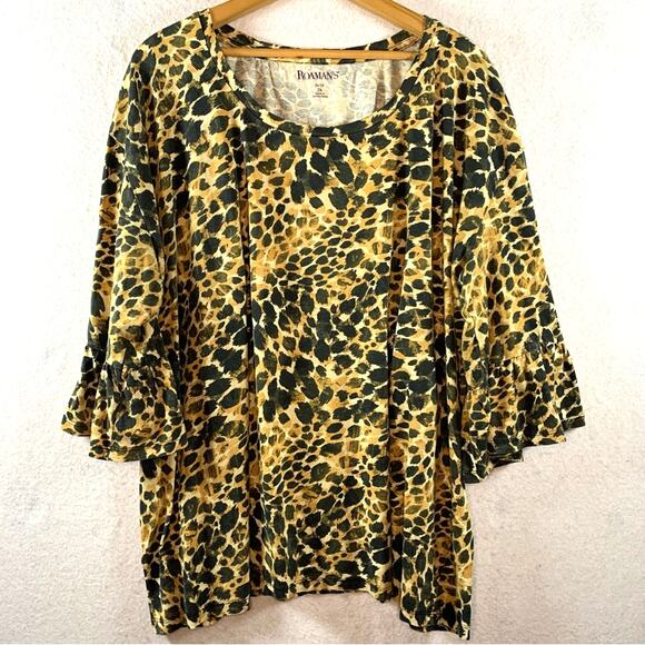 Roaman's Tops - Roamans Womens Abstract Animal Print Top Sz 2X Earthy Flowy Ruffle Sleeve‎